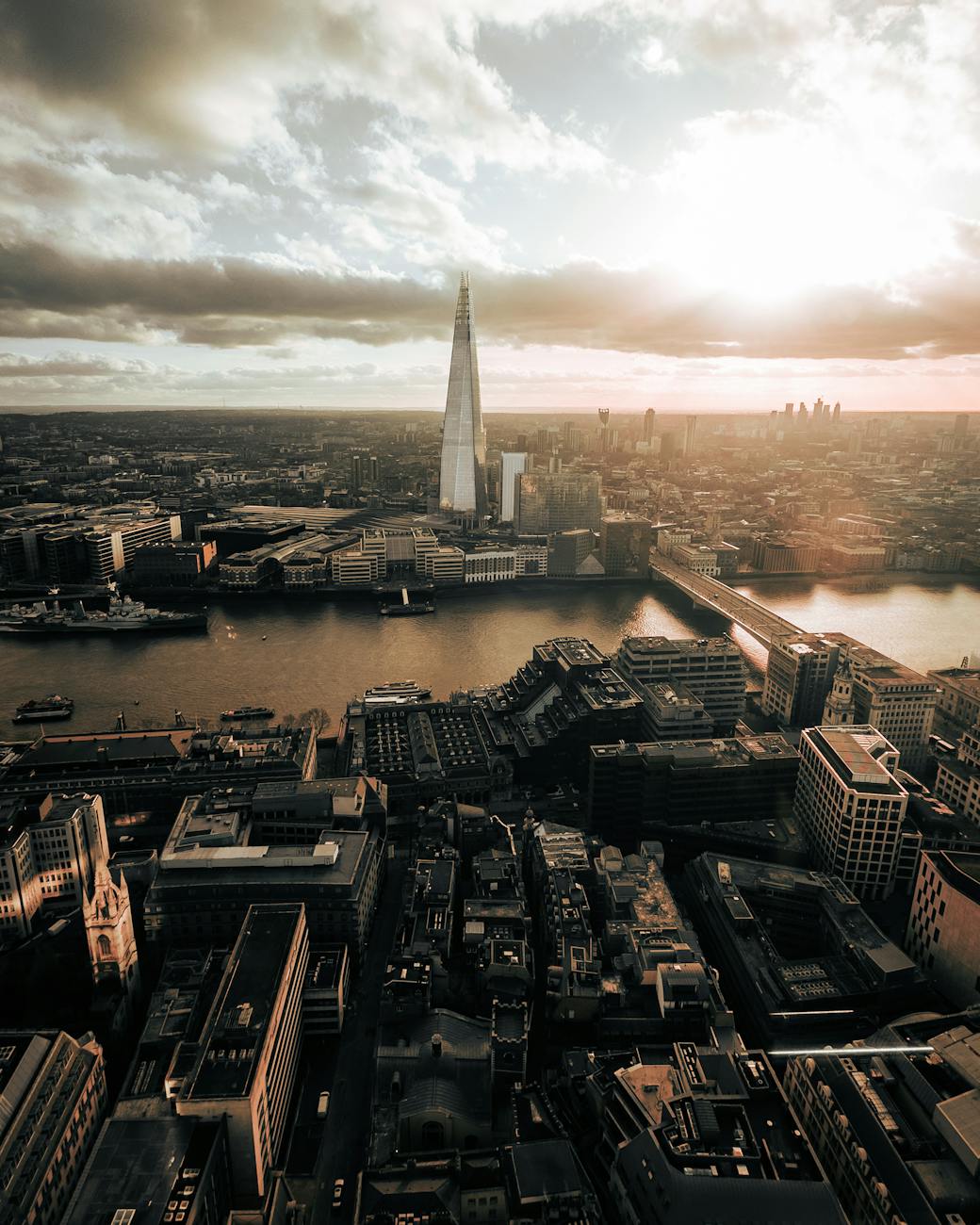 the shard and the thames river in london england
